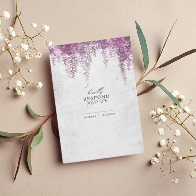 Cartões RSVP de Casamento Roxo de Wisteria Elegant (Criador carregado)