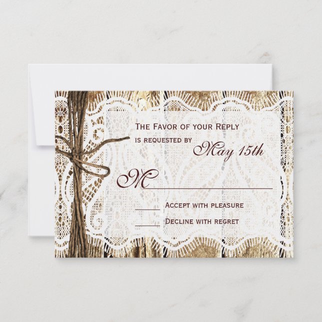 Cartões RSVP de Casamento RSVP de Locação de Madei (Frente)