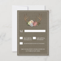 Cartões RSVP de Casamento RSVP Rustic Burlap Deer 