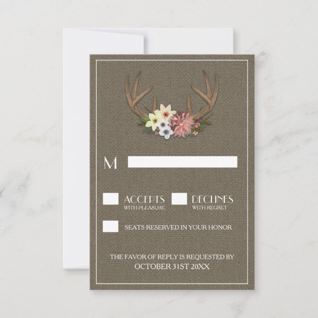 Cartões RSVP de Casamento RSVP Rustic Burlap Deer  (Frente)