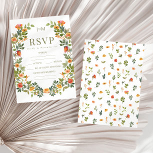 Cartões RSVP de casamento rufo-floral laranja