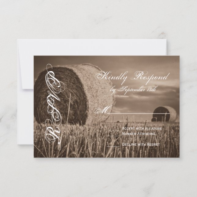 Cartões RSVP De Casamento Rural Rustic Country Hay (Frente)