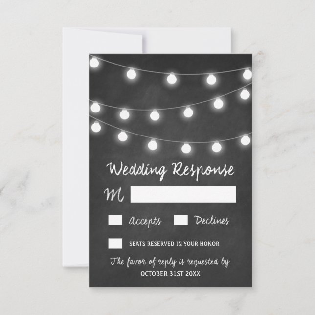 Cartões RSVP de Casamento Russo Chalkboard e Luzes (Frente)