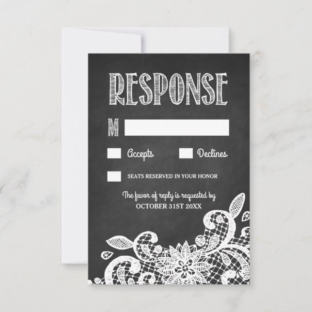 Cartões RSVP de Casamento Russo de Chalkboard e La (Frente)