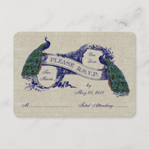 Cartões RSVP de Casamento Russo Linen Peacocks