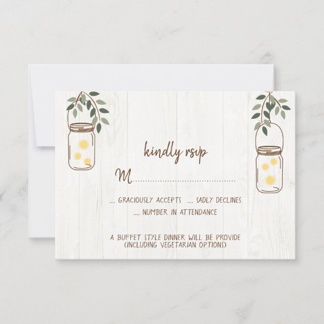 Cartões RSVP de Casamento Russo Mason Jar & Firefl (Frente)
