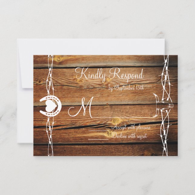 Cartões RSVP de Casamento Rustic Barbed (Frente)