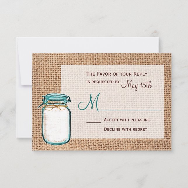 Cartões RSVP de Casamento Rustic Country Mason Jar (Frente)