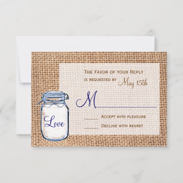 Cartões RSVP de Casamento Rustic Country Mason Jar (Frente)