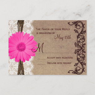 Cartões RSVP de Casamento Rustic Pink Gerber Daisy