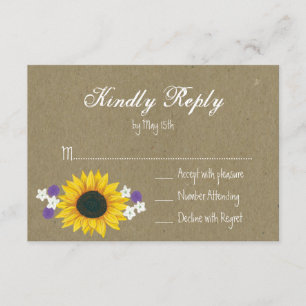 Cartões RSVP de Casamento Rustic Sunflower Kraft P