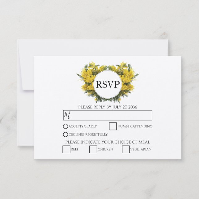 Cartões RSVP de Casamento Rustic Wattle Acacia (Frente)