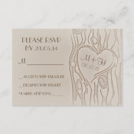 cartões RSVP de casamento rústico em árvore talhad