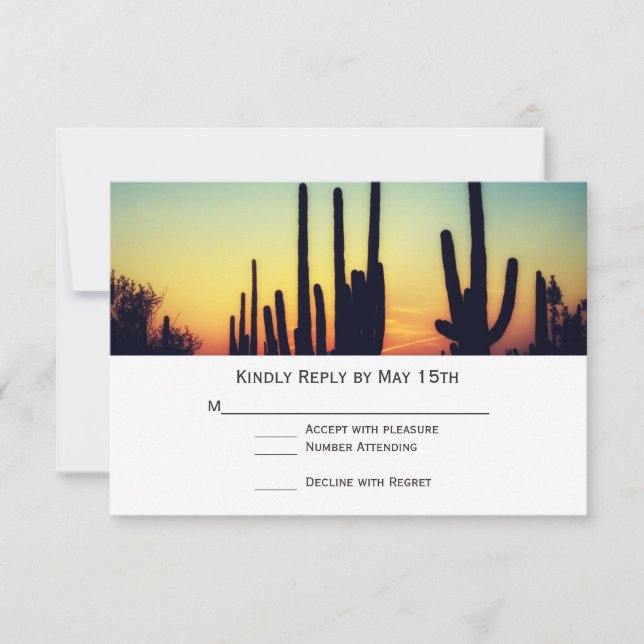 Cartões RSVP de Casamento Sunset arizona Saguaro C (Frente)