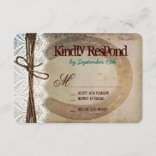 Cartões RSVP de Casamento Teal Rustic Country