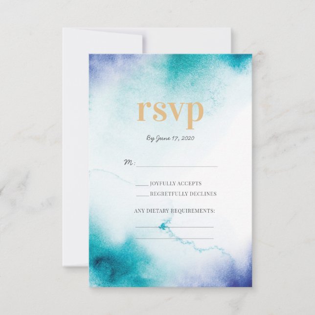 Cartões RSVP de Casamento Turquesa Watercolor (Frente)