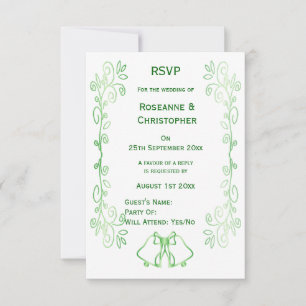 Cartões RSVP de Casamento Verde Emerald Bells Scro