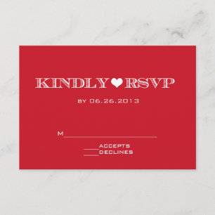 Cartões RSVP de Casamento Vermelho Bonito