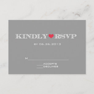 Cartões RSVP de Casamento Vermelho de Cinza Coraçã