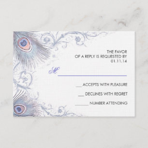 cartões RSVP de casamento vintage de penas de pavã