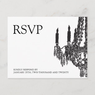 Cartões RSVP de Chandelier Branco e preto clássico