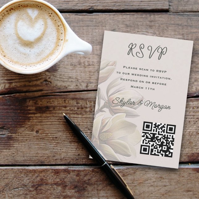 Cartões RSVP de Código QR de Casamento da Magnolia (Criador carregado)
