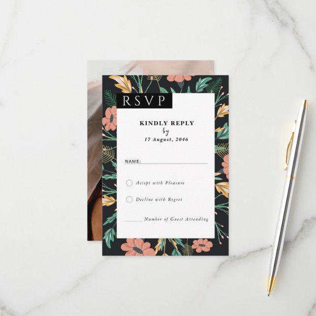 Cartões RSVP de Convites para Casamento Flor Sensí (Frente/Verso In Situ)