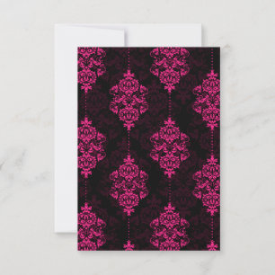 Cartões RSVP de Damask Rosa-Quente e Casamento Neg