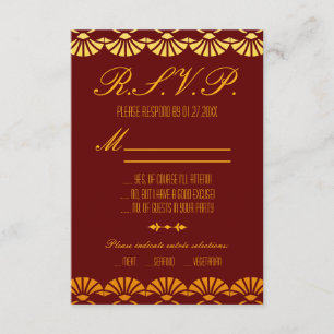 Cartões RSVP de Estilo de Deco de Arte Vermelha e