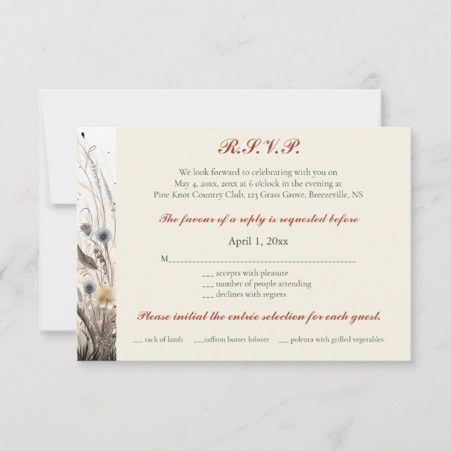 Cartões RSVP de Flores Selvagens de Breeze de Outo (Frente)