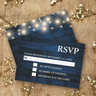 Cartões RSVP de Luzes de Madeira de Marinho Russo