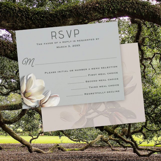 Cartões RSVP de Menu de Casamento da Magnolia Meri (Criador carregado)