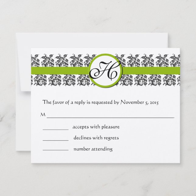 Cartões RSVP de Percurso Verde Damask-Requer 5 x 7 (Frente)