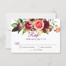 Cartões RSVP de Romance Floral Bohemian