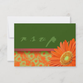 Cartões RSVP de Script Verde Laranja Gerbera