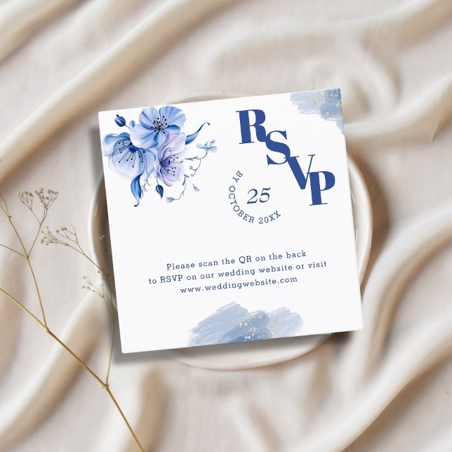 Cartões RSVP de Site de Casamento Dourado Azul Dus (Criador carregado)