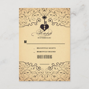Cartões RSVP do Casamento vintage de Chave Coração
