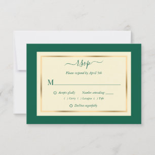 Cartões RSVP Elegante Emerald Green e Dourado Cas