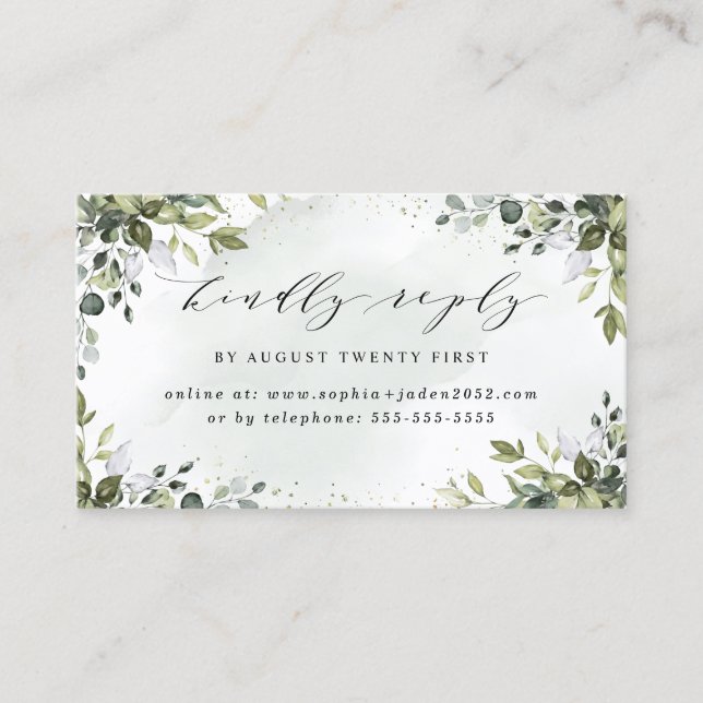 Cartões RSVP Online de Casamento Verde Dusty (Frente)