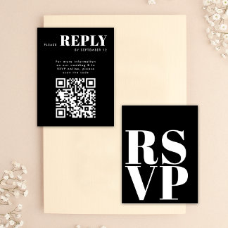 Cartões RSVP Preto Branco Elegantes com Código QR 