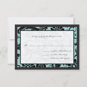Cartões RSVP — Preto e Damasco Azul Aqua