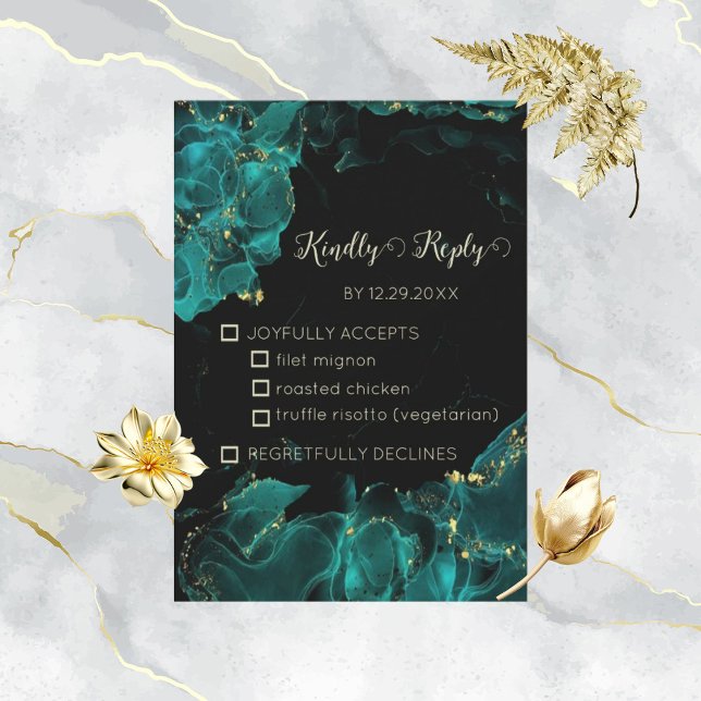 Cartões RSVP Pretos e Verdes da Anastasia com Aqua (Criador carregado)