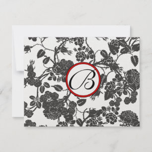 Cartões RSVP — Rosas Pretos Trim. Vermelho - padrã