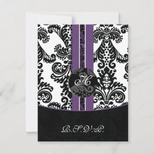 cartões rsvp roxos monogramos damask