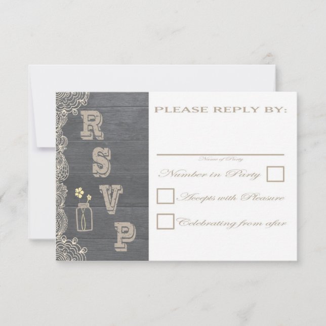 Cartões RSVP Rustic Mason Jar Wedding (Frente)