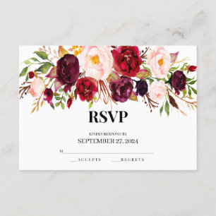 cartões rsvp rústicos, elegantes, burgundy, made