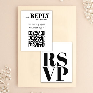 Cartões RSVP Simples Preto e Branco com Código QR 