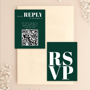 Cartões RSVP Verde Emerald para Código QR de Casam