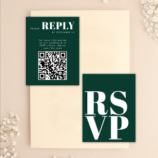 Cartões RSVP Verde Emerald para Código QR de Casam