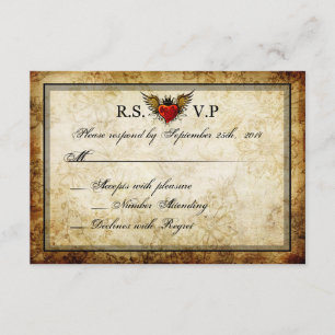 Cartões RSVP Vintage Urban Tattoo Winged Heart